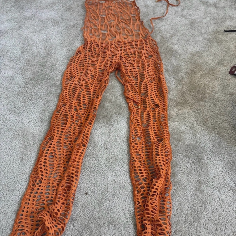 Open-Knit Orange Crochet Swim Coverup Pants NWOT Matte Collection